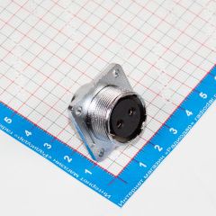 WS20K2Z1 - цилиндрический разъём 20мм с резьбовым соединением: гнездовая розетка на панель с квадратным фланцем (2 конт._Ø1мм, 500В, 10А) - производство CiXu