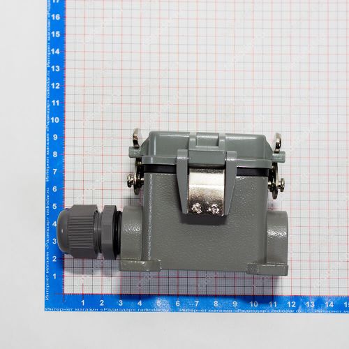H6B-SDR-LB-PG16 - корпус высокий для разъема HE-006-M/F на панель, с крышкой, фиксатором и кабельным вводом PG16 (IP65, кабель Ø8÷14мм) - производство HAOGNCN
