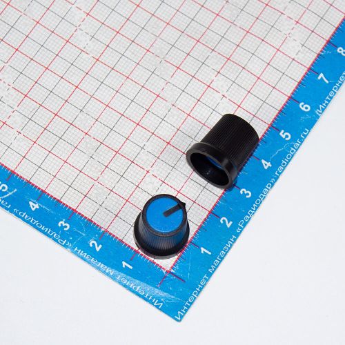 AG3-Blue15 - пластиковая ручка H=15мм для потенциометра с круглым/шлицевым валом Ø6мм (синий колпачок, усеченный конус Ø15хØ12мм)