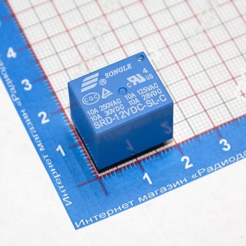 SRD-12VDC-SL-C - реле электромагнитное (DC 12В, 1хC {SPDT} 10A/250В AC, PCB_DIP-5) - производство SONGLE