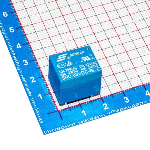 SRD-05VDC-SL-C - реле электромагнитное (DC 5В, 1хC {SPDT} 10A/250В AC, PCB_DIP-5) - производство SONGLE