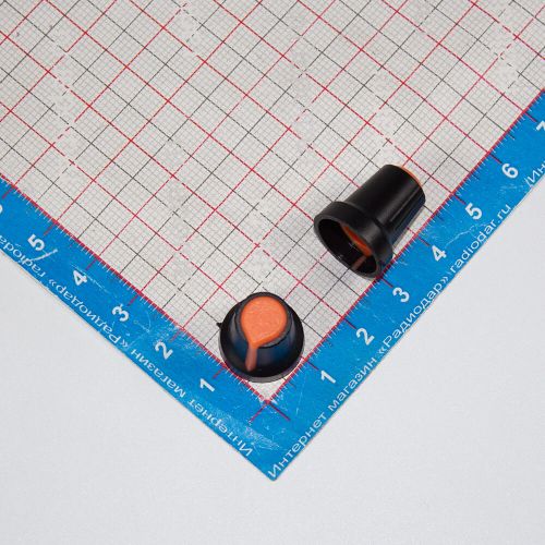 AG2-Orange15 - пластиковая ручка H=15мм для потенциометра с круглым/шлицевым валом Ø6мм (оранжевый колпачок, усеченный конус Ø15хØ10мм)