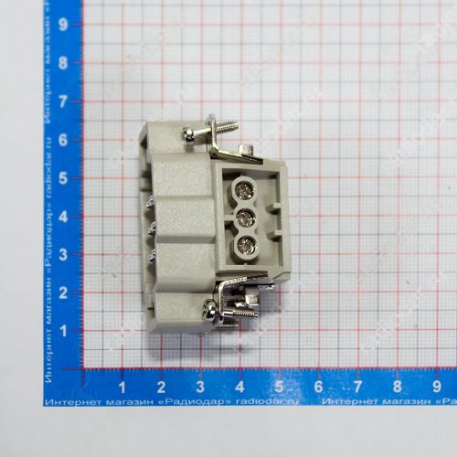 HE-006-M - разъем прямой, кабельная розетка со штырями "папа" (2 ряда, 6+1"земля", 500В/16А, 51х34х32.4мм) - производство HAOGNCN