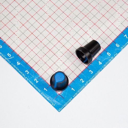 AG2-Blue15 - пластиковая ручка H=15мм для потенциометра с круглым/шлицевым валом Ø6мм (синий колпачок, усеченный конус Ø15хØ10мм)