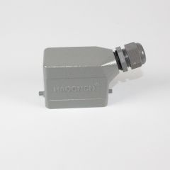 H10B-TS-2B-PG16 - корпус металлический для разъема HE-010-M/F на кабель, низкий, с боковым вводом PG16 (IP65, кабель Ø8÷14мм, 109х43.5х67мм) - производство HAOGNCN