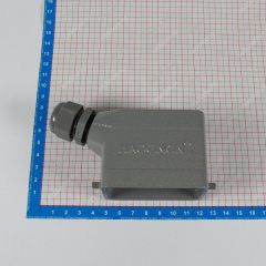 H10B-TS-2B-PG16 - корпус металлический для разъема HE-010-M/F на кабель, низкий, с боковым вводом PG16 (IP65, кабель Ø8÷14мм, 109х43.5х67мм) - производство HAOGNCN
