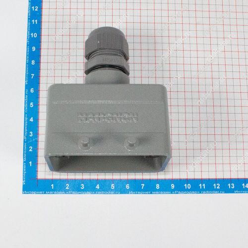 H10B-TG-M25 - корпус металлический для разъема HE-010-M/F на кабель, низкий, с верхним вводом M25х1.5 (IP65, кабель Ø13÷18мм, 73х43.5х84мм) - производство HAOGNCN
