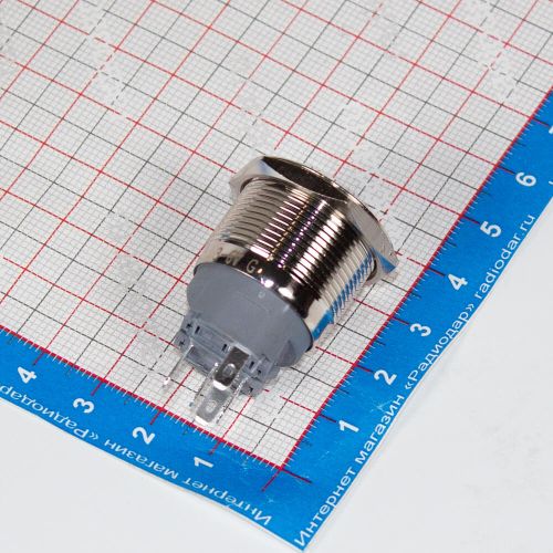 HSC22F-11E/J/N/3-6V/G - металлическая кнопка без фиксации с зеленой подсветкой КОЛЬЦО и выводами под пайку/терминал (22мм, 3В-6В, 0.5А/220В, 1хС {SPDT}) - производство HUSA