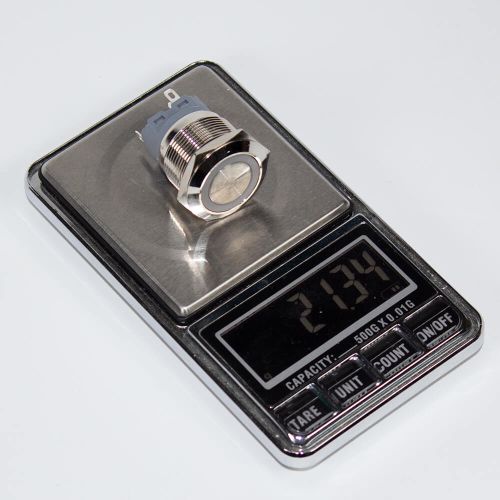 HSC22F-11E/J/N/3-6V/B - металлическая кнопка без фиксации с синей подсветкой КОЛЬЦО и выводами под пайку/терминал (22мм, 3В-6В, 0.5А/220В, 1хС {SPDT}) - производство HUSA