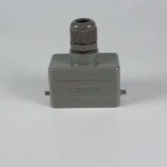 H10B-TG-2B-PG16 - корпус металлический для разъема HE-010-M/F на кабель, низкий, с верхним вводом PG16 (IP65, кабель Ø8÷14мм, 73х43.5х84мм) - производство HAOGNCN