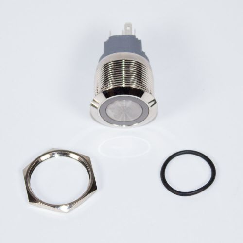 HSC22F-11E/J/N/3-6V/R - металлическая кнопка без фиксации с красной подсветкой КОЛЬЦО и выводами под пайку/терминал (22мм, 3В-6В, 0.5А/220В, 1хС {SPDT}) - производство HUSA