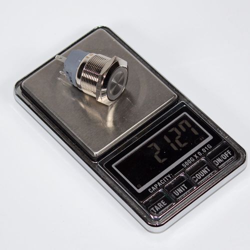 HSC22F-11E/J/N/3-6V/R - металлическая кнопка без фиксации с красной подсветкой КОЛЬЦО и выводами под пайку/терминал (22мм, 3В-6В, 0.5А/220В, 1хС {SPDT}) - производство HUSA