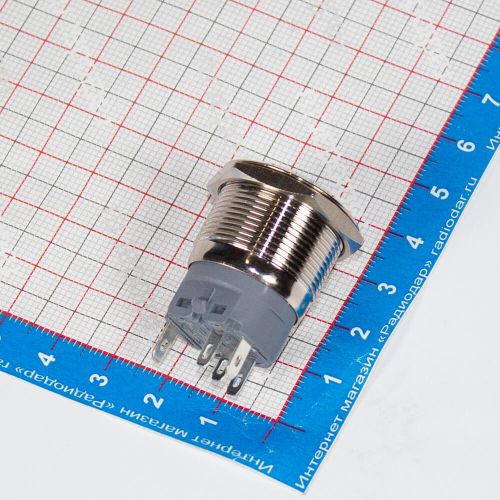 HSC22F-11E/J/N/3-6V/W - металлическая кнопка без фиксации с белой подсветкой КОЛЬЦО и выводами под пайку/терминал (22мм, 3В-6В, 0.5А/220В, 1хС {SPDT}) - производство HUSA