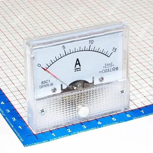 85C1-15A/75mV -стрелочный амперметр постоянного тока (15А, через шунт 75мВ, 2.5, 64-56мм) - ZHFU