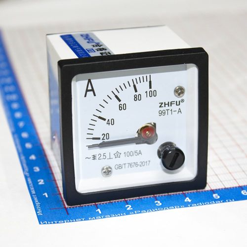 99T1-100/5A -стрелочный амперметр переменного тока (100А, через тр-р 100/5А, 2.5, 48*48*57мм) - ZHFU