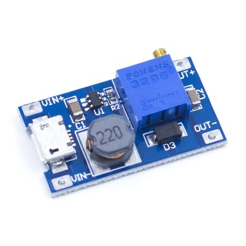 XY-016 - повышающий преобразователь с разъемом microUSB на базе м/с MT3608 (Uвх=2-24В, Uвых=5-26В, I