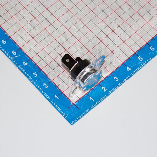 KSD301NC-105-16FCV - биметаллический термостат нормально замкнутый с фиксированным фланцем и ручным сбросом (105°С, 250В, 16А, вертикальные 6.3х0.8мм_QC-2)