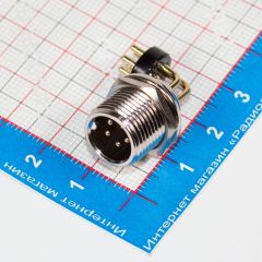 GX12-5PCB - разъём розетка на панель с штыревыми контактами и выводами 90° на плату (5 пин, 220В, 5А) - производство CiXu