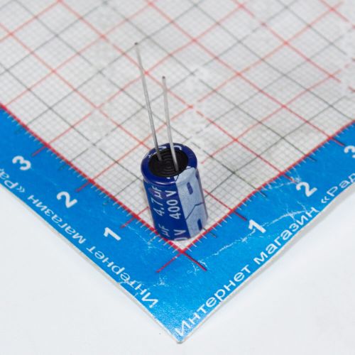 4.7мкФ*400В - конденсатор электролитический (4.7uF/400V, ±20%, LW(R) -40+105°C, Ø8*12мм) - производство JYCDR