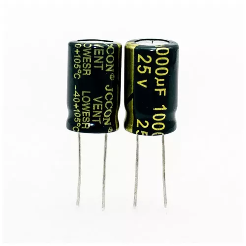 1000 мкФ*25 В электролитический конденсатор (1000uF/25V, ±20%, LowESR, -40+105°C, 10*17мм) производство JCCON