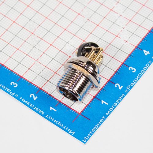 GX12-6PCB - разъём розетка на панель с штыревыми контактами и выводами 90° на плату (6 пин, 220В, 5А) - производство CiXu