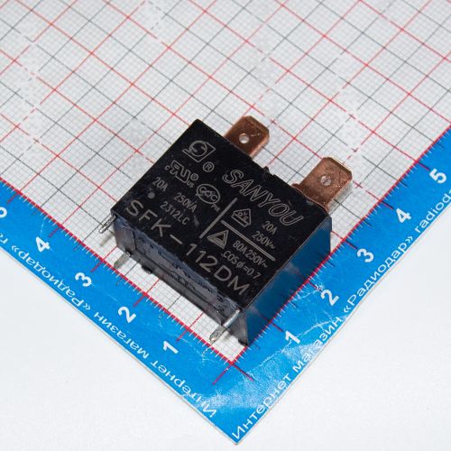 SFK-112DM - реле миниатюрное High Power (DC 12В, 1хA {SPST-NO} 20A_250В AC, флюсозащитное, SANYOU, 30.1х15.7х23.3мм, DIP-4+QC-2)