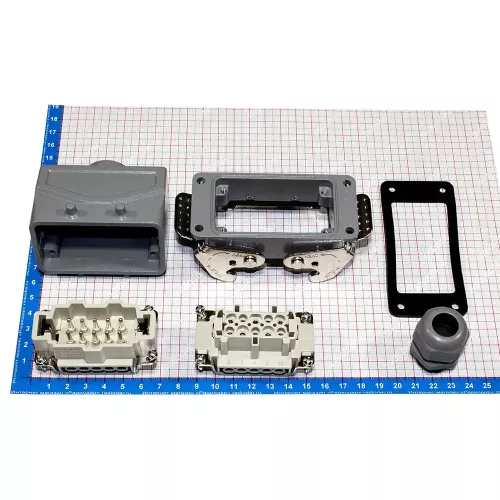 HDC-HE-010-2 - комплект вилочный штекер на кабель + розеточное гнездо на панель  в модификации №2