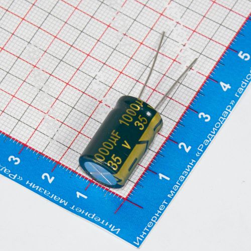 1000мкФ*35В - электролитический конденсатор (1000uF/35V, ±20%, LW(R), +105°C, Ø13*20мм, DIP-2) - производство JYCDR