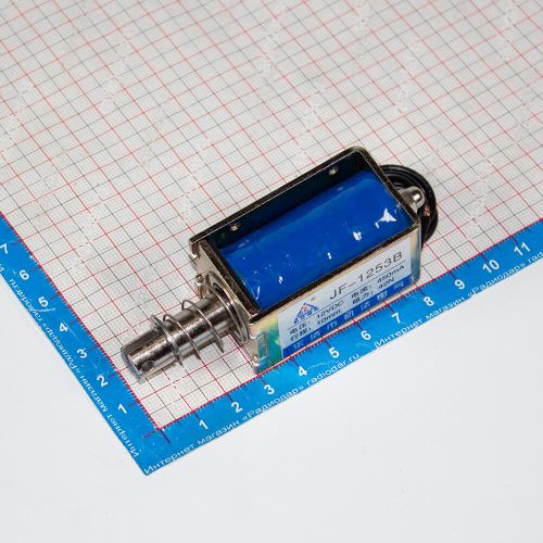 JF-1253B-12VDC - электромагнитный соленоид (DC 12В, 0.45А, 42N, 10мм, 90х30х28мм)