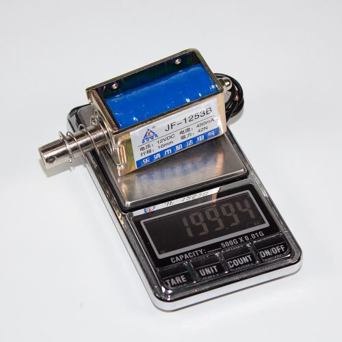 JF-1253B-12VDC - электромагнитный соленоид (DC 12В, 0.45А, 42N, 10мм, 90х30х28мм)