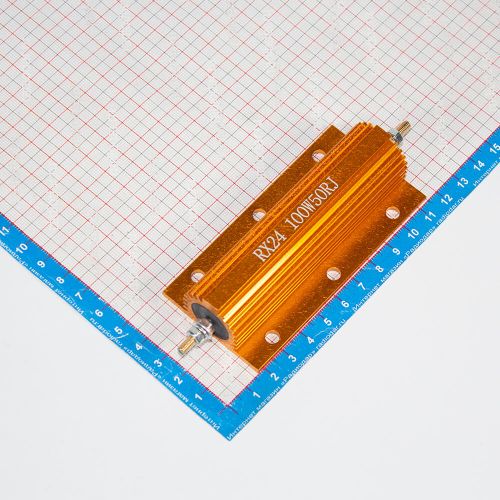 RX24-100W-50RJ - силовой проволочный резистор в алюминиевом корпусе-радиаторе (100Вт, 50 Ом, ±5%, 98х48х26мм)