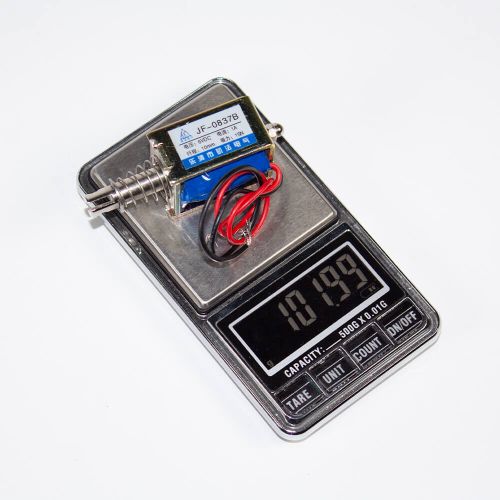 JF-0837B-6VDC - электромагнитный соленоид (DC 6В÷9В, 0.3А, 15N, 10мм, 70х27х24мм)