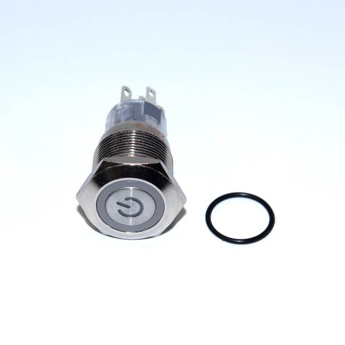 HSA19F-11EPZ/J/N/WHITE - металлические кнопки с фиксацией и подсветкой (19мм, 250В/2A, 1хС {SPDT}, значок "питание" белого цвета, под пайку/терминал)