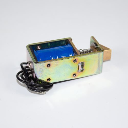 JF-S0837DL-12VDC - электромагнитный соленоид с замочным ригелем (DC 12В, 0.4А, 15N, 10мм, 65х20х26мм)