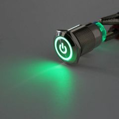 HSA19F-11EP/J/N - антивандальные кнопки без фиксации, с подсветкой (19мм, 12-24В, 1хС {SPDT}, значок питание, под пайку/терминал)