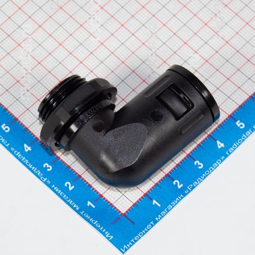 YDT-SM-W-M20/AD15.8 - фитинговый угловой кабельный ввод для гофротрубки 15.8мм (М20х1.5мм, PA66_нейлон, -20~+100°C, IP68) - производство Zhejiang