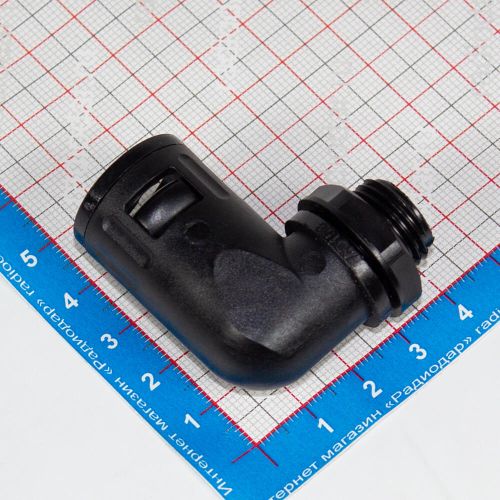 YDT-SM-W-M16/AD15.8 - фитинговый угловой кабельный ввод для гофротрубки 15.8мм (М16х1.5мм, PA66_нейлон, -20~+100°C, IP68) - производство Zhejiang