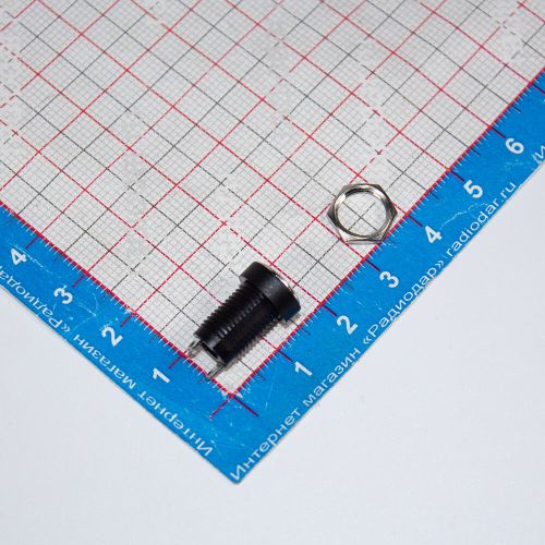 DC022B-P8-55*25U95 - гнездо питания JACK 5.5х2.5мм с удлиненной резьбой 9.5мм для монтажа на панель Ø8мм (DC до 30В/2А, гайка, Plug-In-2)