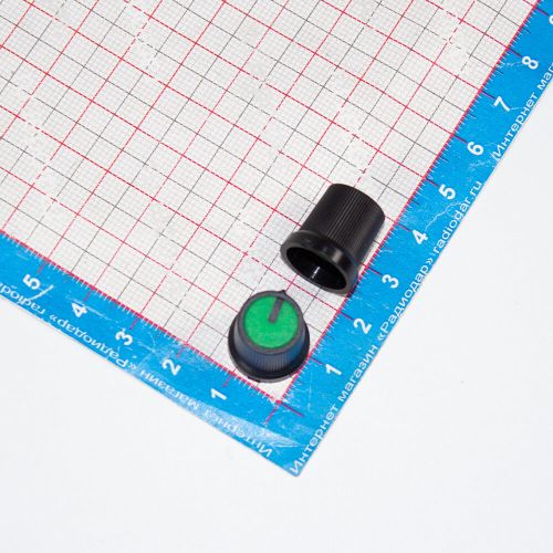 AG3-Green15 - пластиковая ручка H=15мм для потенциометра с круглым/шлицевым валом Ø6мм (зеленый колпачок, усеченный конус Ø15хØ12мм)